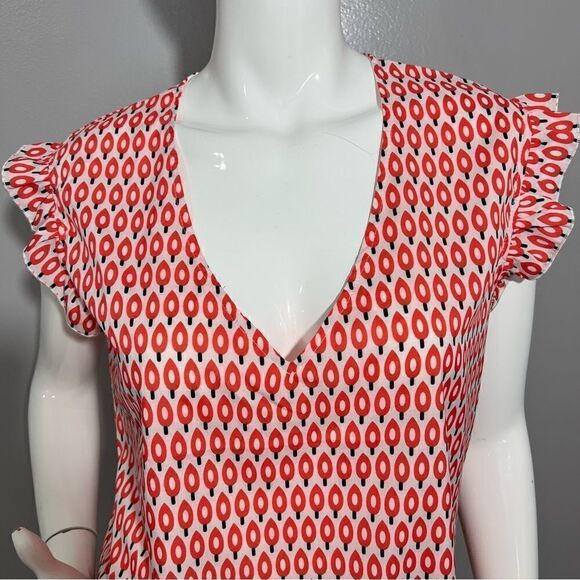NWT Recycled Orange Graphic Print V-Neck Ruffle Sleeve Top -- L - Picture 8 of 12